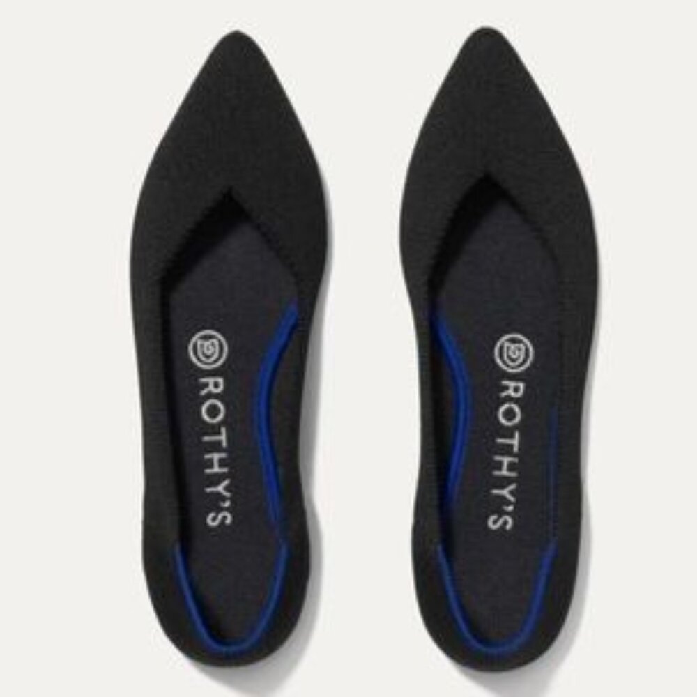 Rothy's The Point Classic Ballet Flats in Black w/ Blue Trim - Size 8.5